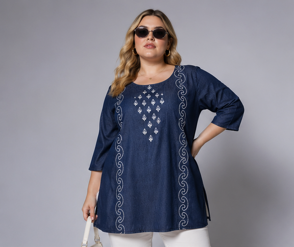 4XL Denim Tunic Top Online- PRAVtown