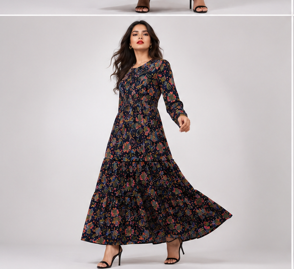 Black Printed Georgette Dress - PRAVtown