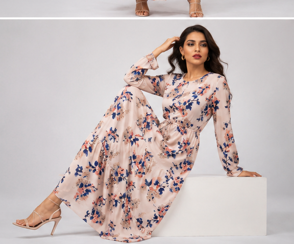 Blush Printed Maxi Dress Online - PRAVtown