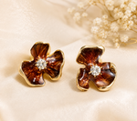 Load image into Gallery viewer, Brown Floral Enamel Earrings with Anti-Tarnish Finish - PRAVtown
