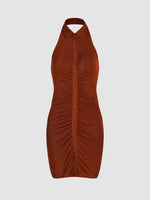 Load image into Gallery viewer, Brown halter neck mini dress slim fit casual wear