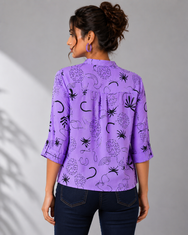 Buy Abstract Print Shirt with Mandarin Collar | PRAVtown