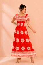 Load image into Gallery viewer, Buy Orange Floral Print Maxi Dress for Women Online - PRAVtown