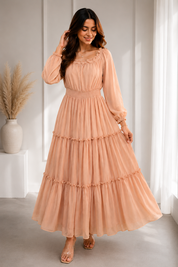 Buy Peach Tiered Maxi Dress Online