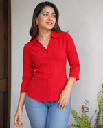 Load image into Gallery viewer, Buy Red Georgette Button-Down Formal Shirt