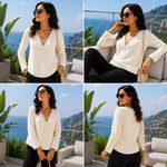 Load image into Gallery viewer, Buy Soft Cream Scallop Trim Tie-Neck Top - PRAVtown