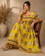 Load image into Gallery viewer, Buy yellow floral print maxi dress for women