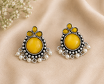 Load image into Gallery viewer, Oxidised Yellow Stone Statement Earrings