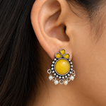 Load image into Gallery viewer, Oxidised Yellow Stone Statement Earrings