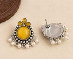 Load image into Gallery viewer, Oxidised Yellow Stone Statement Earrings