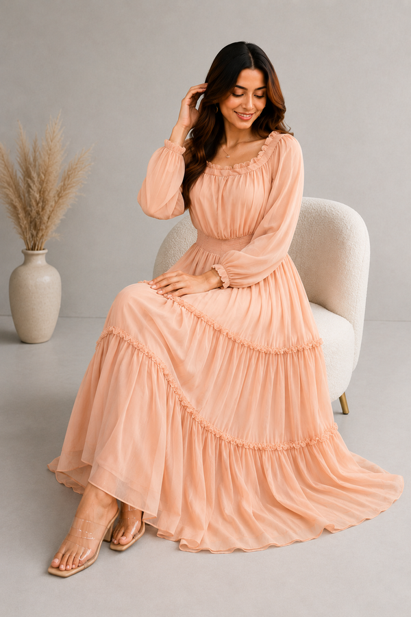 Elegant Peach Long Dress for Women