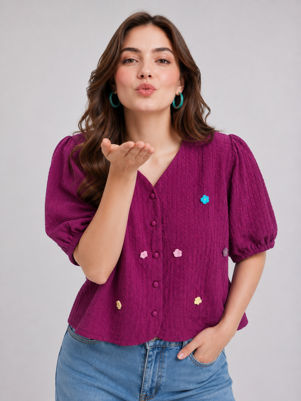 Floral Embroidery Pink Crop Top - PRAVtown