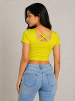 Load image into Gallery viewer, Lime Yellow Stretchable Crop Top for Women