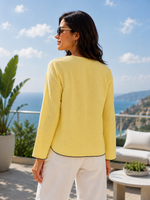 Load image into Gallery viewer, Lime Yellow Trendy Scallop Trim Tie-Neck Top for Women - PRAVtown