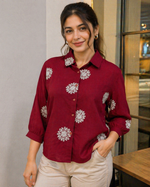 Load image into Gallery viewer, Maroon Embroidered Shirt Front View Stylish Look