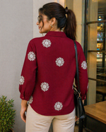 Load image into Gallery viewer, Maroon Floral Embroidered Shirt Casual Outfit Look