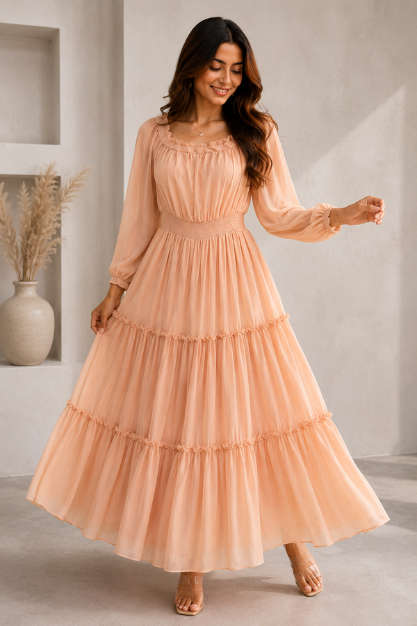 Peach Flowy Maxi Dress for Women