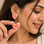 Load image into Gallery viewer, Pink marbled enamel-style heart statement earrings