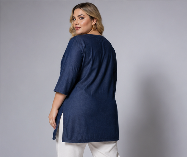 Plus Size 4XL Denim Tunic Top - PRAVtown