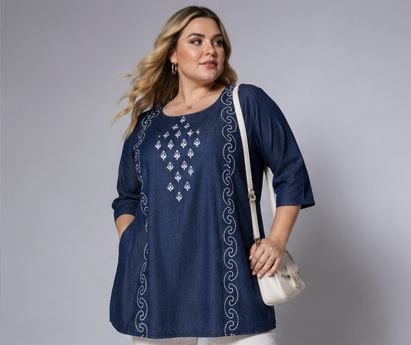 Plus Size Denim Tunic Top for Women - PRAVtown