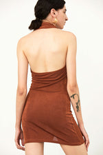 Load image into Gallery viewer, Trendy Ruched waist fitted mini party dress women brown