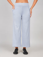 Load image into Gallery viewer, Women Light Blue Ribbed Knit Straight Fit Trousers - High Waist Lounge Pants