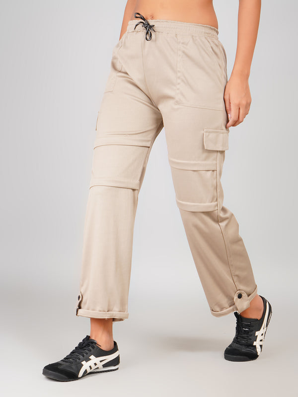 Adjustable Hem Design Corduroy Cargo Trousers for Women