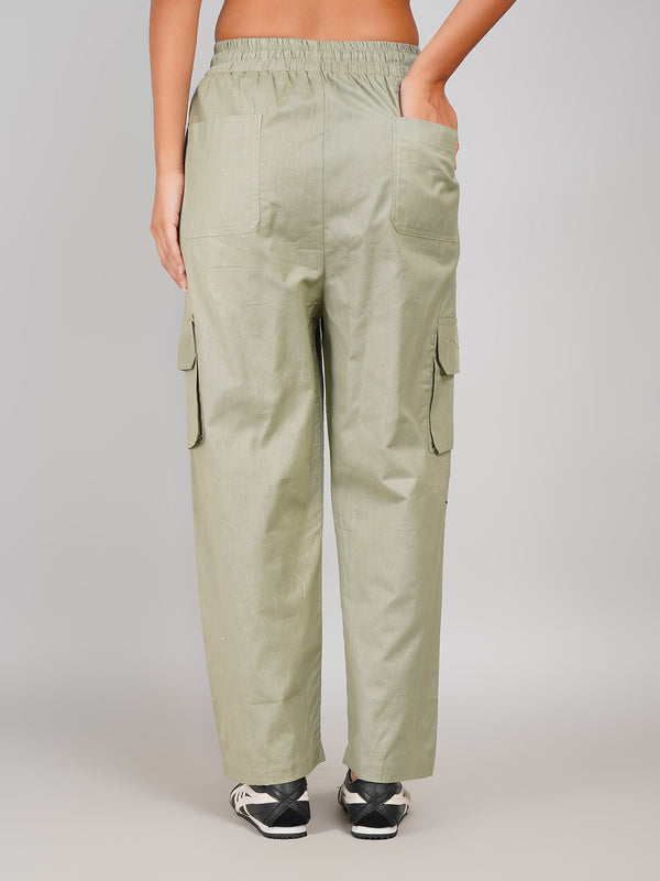 Elastic Waist Women’s Utility Cargo Pants (Light Olive Green)