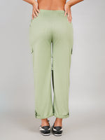Load image into Gallery viewer, Sage Green Ribbed Straight-Fit Cargo Pants – Casual Comfy Women’s Bottomwear