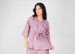 Load image into Gallery viewer, Lavender Waist-Tie Shirt & Straight Pant Co-ord Set with Light Flower Print
