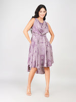 Load image into Gallery viewer, Mosaic Print High-Low Flared Dress with Draped Neckline