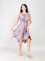 Load image into Gallery viewer, Mosaic Print High-Low Flared Dress with Draped Neckline