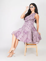 Load image into Gallery viewer, Mosaic Print High-Low Flared Dress with Draped Neckline