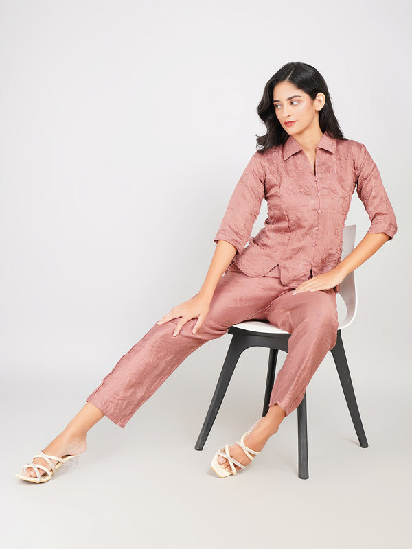 Elegant Textured Top & Pant Co-ord Set for Women (Ivory -Off-White)