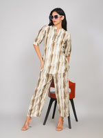 Load image into Gallery viewer, Abstract Brush-Stroke Co-ord Set for Women (Beige & Olive)