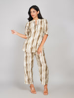 Load image into Gallery viewer, Abstract Brush-Stroke Co-ord Set for Women (Beige & Olive)