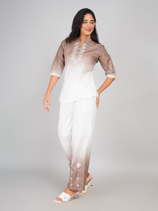 Ombre Double Shade Co-ord Set (Quicksand & Mauve White)