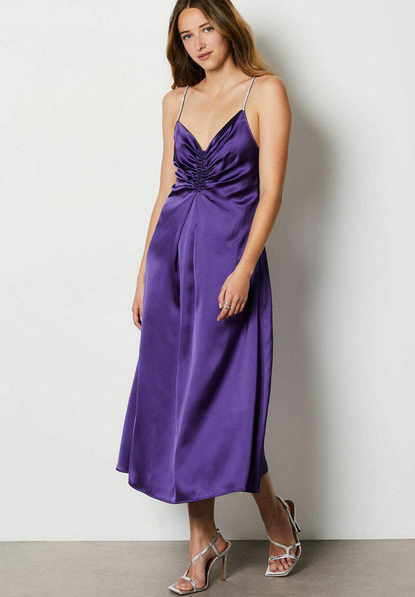 Buy Trendy Spaghetti strap purple evening midi dress flowy fit