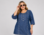 Load image into Gallery viewer, Stylish Plus Size Embroidered Denim Tunic Top for Women
