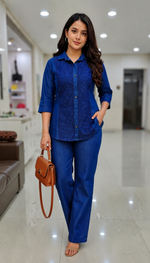 Load image into Gallery viewer, Stylish dark blue denim co-ord set for women