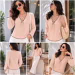 Load image into Gallery viewer, Trendy Soft Peach Scallop Trim Tie-Neck Top for Women - PRAVtown