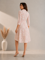 Load image into Gallery viewer, Women's Cotton Blend Geometric Print Midi Dress with Shirt Collar - PRAVtown