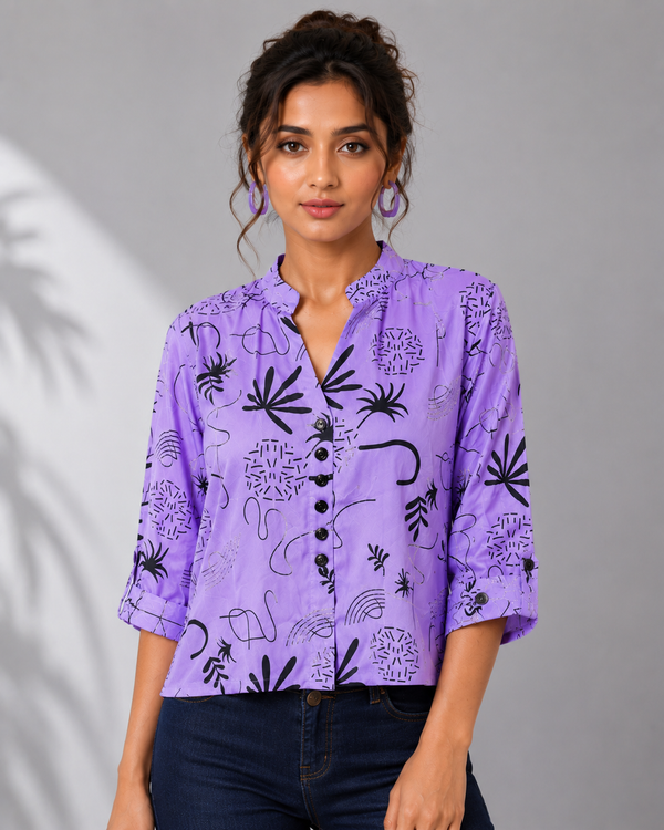 Women's Lavender Abstract Print Shirt Top - PRAVtown