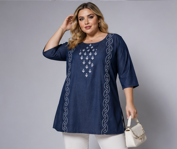 Women's Plus Size Denim Tunic Top 4XL - PRAVtown