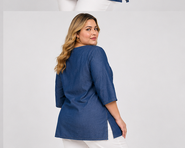 Women's Plus Size Embroidered Denim Tunic Top - PRAVtown