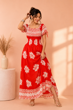 Load image into Gallery viewer, Women's Trendy Orange Floral Print Maxi Dress - PRAVtown