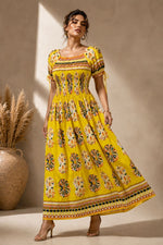 Load image into Gallery viewer, Women’s smocked bodice floral maxi dress