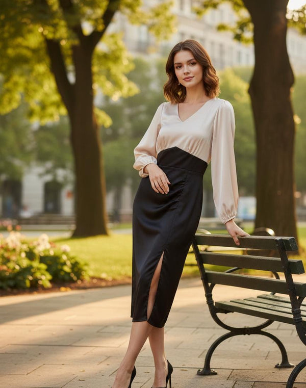 black and white midi dress for women