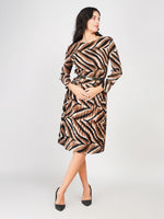 Load image into Gallery viewer, brown zebra print midi dress for women