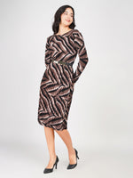 Load image into Gallery viewer, buy animal print pleated velvet midi dress for women